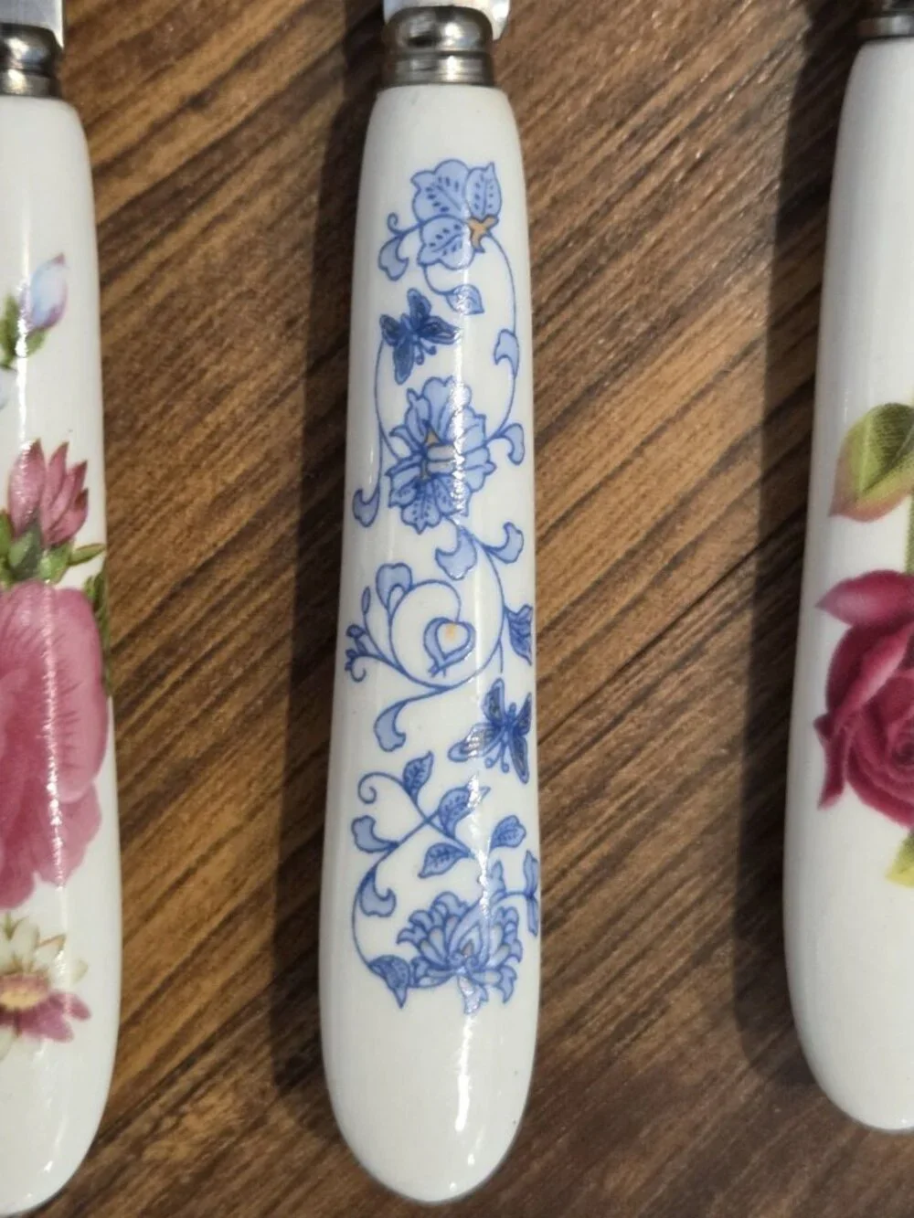 Set of 6 Floral Ceramic Handle Dessert Spoons - 6